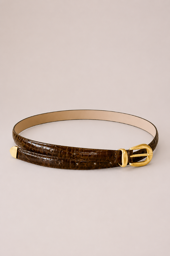 Cinto Fino Croco Marrom